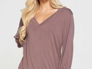 Women's V-Neck Knitted Sweater - Taupe
