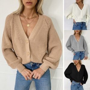 Women Knitted Cardigan Autumn Winter Sexy V Neck Bat Sleeve Button Oversize Sweater Casual Loose Solid 37ff261f 04b7 4c0f 9836 c1cba9d61026