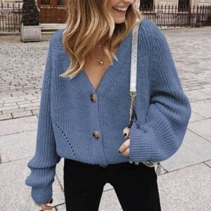 Women Knitted Cardigan Autumn Winter Sexy V Neck Bat Sleeve Button Oversize Sweater Casual Loose Solid 5539055f 883c 4c3b a655 1ba6ca4f1948