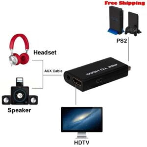 PS2 To HDMI Audio Video AV Adapter Converter w 3 5mm Audio Output For HDTV Hot
