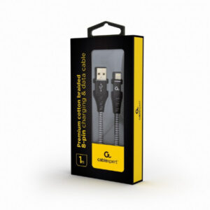 Câble CableXpert Premium tressé en coton 8 broches 1 m CC-USB2B-AMLM-1M-BW