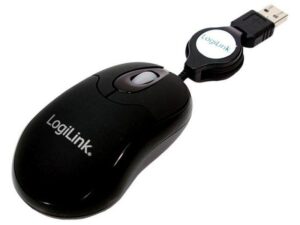 LogiLink Mini USB Optical Mouse with Retractable Cable (ID0016) - Black