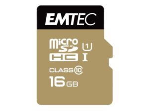 MicroSDHC 16Go EMTEC + Adapter CL10 EliteGold UHS-I 85MB/s Im Blister
