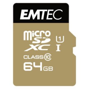 MicroSDXC 64Go EMTEC + Adapter CL10 EliteGold UHS-I 85MB/s Im Blister