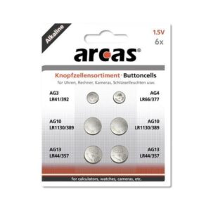 Pack de 6 piles bouton Arcas AG3-AG13 0% Mercury/Hg