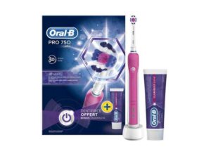 Brosse à dents Oral B Pro 750 avec son dentifrice de 75ml rose et blanc