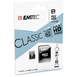 MicroSDHC 8Go EMTEC +Adaptateur CL10 CLASSIC - Sous blister