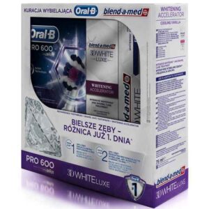 KIT Oral-B Pro 600 3D WHITE Bleu/Blanc + WHITENING ACCELERATOR Blend-a-Med