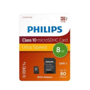 Philips MicroSDHC 8 GB CL10 80 MB/s UHS-I + Einzelhandelsadapter