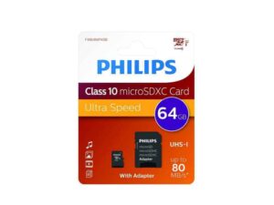Philips MicroSDXC 64GB CL10 80mb/s UHS-I +Adaptateur au détail