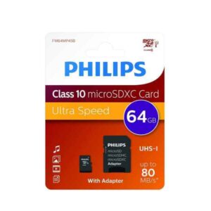 Philips MicroSDXC 64GB CL10 80mb/s UHS-I +Adaptateur au détail