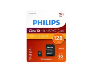 Philips MicroSDXC 128GB CL10 80mb/s UHS-I +Adaptateur au détail