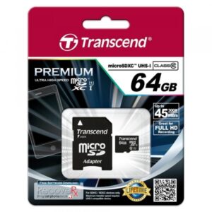 Transcend MicroSD/SDXC Card 64GB UHS1 w/Adapter TS64GUSDU1
