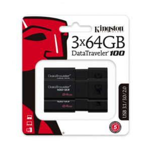 Kingston DataTraveler 100 G3 64GB USB FlashDrive 3.0 DT100G3/64GB-3P