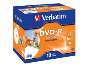 Pack de 10 DVD-R 4.7GB Verbatim 16x jet d?encre blanc large surface imprimable Jewel Case 43521