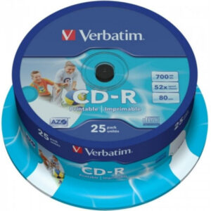 Pack de 25 CD-R 80 Verbatim 52x DLP Inkjet blanc 43439