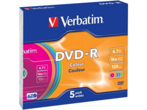 Pack de 5 DVD-R 4.7GB Verbatim 16x Couleur Slim Case 43557