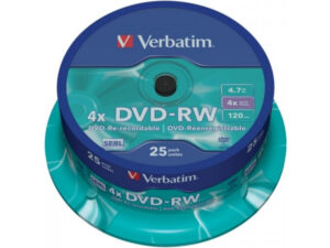 Pack de 25 DVD-RW 4.7GB Verbatim 4x Cakebox 43639