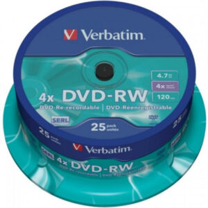 Pack de 25 DVD-RW 4.7GB Verbatim 4x Cakebox 43639