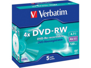 Pack de 5 DVD-RW 4.7GB Verbatim 4x Jewel Case 43285