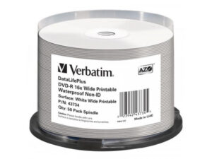 Pack de 50 DVD-R 4.7GB Verbatim 16x Inkjet blanc Full Surface Glossy Cakebox 43734