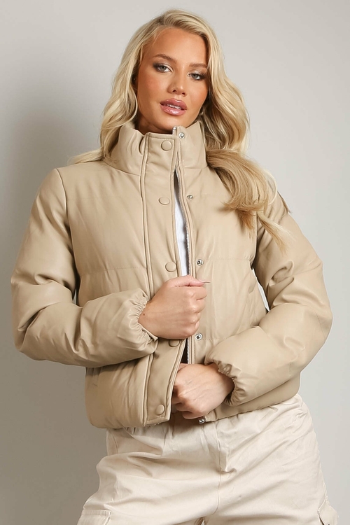 Women's Short Puffer Jacket with High Collar - Shoppydeals