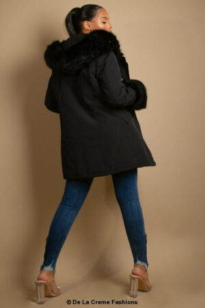 hooded parka coat with chunky faux fur cuff coats jackets 979