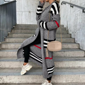 2022 Fashion Knitted Cardigan Women Elegant Striped Patchwork Loose Long Outerwear Casual Long Sleeve Sweater Coat f0b32948 f45b 4402 a7a4 7e30c2745974