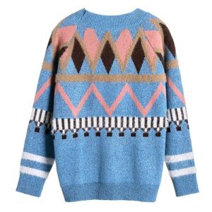 Geometric Print Leisure Sweater Cardigan Women Autumn Winter Long Sleeve Patchwork Sweater Casual Female Button Tops 1