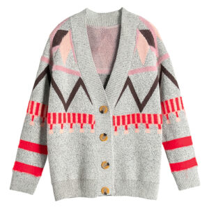Geometric Print Leisure Sweater Cardigan Women Autumn Winter Long Sleeve Patchwork Sweater Casual Female Button Tops 4