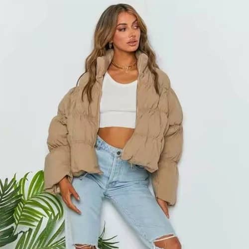 Black Friday & Cyber Monday: Short beige down jacket for women - Shoppydeals