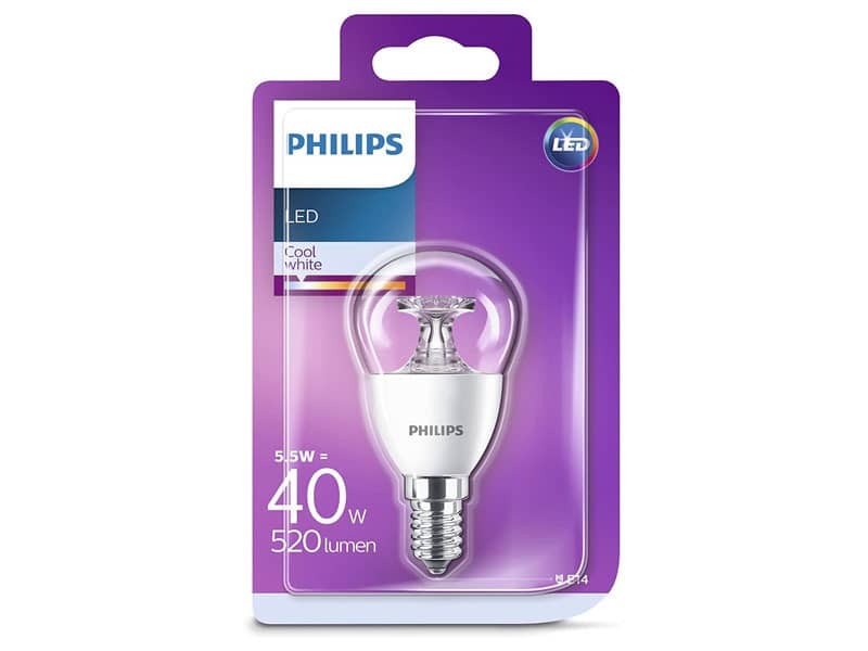 Electricity: Philips LED cold white E14 5.5W=40W 