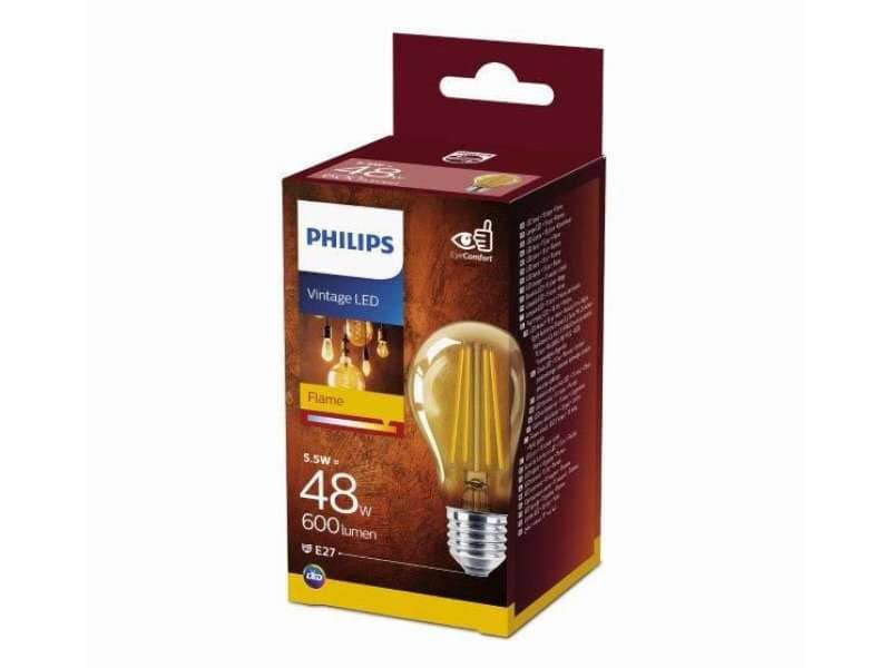 Consumo elettrico: Lampadina Philips LED VINTAGE E27 5.5W=48W 600 Lumen (1 U.)