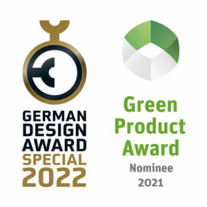 Logotipos de los premios German Design Award y Green Product Award 2