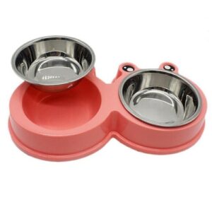 Dual stainless steel pet cat dog Feeding bowl Food water holder feeder Dish Double Bowls