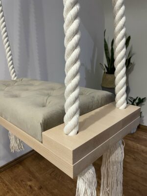 Luxury Velvet Wooden Swing Extra Large Beige Grey Swing Made by Hand 5 ba239780 54bb 4d31 8d85 a00e52b29cae 2